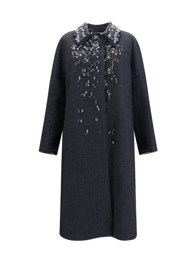 single-breasted mouliné prince of wales and embroidered twill coat
