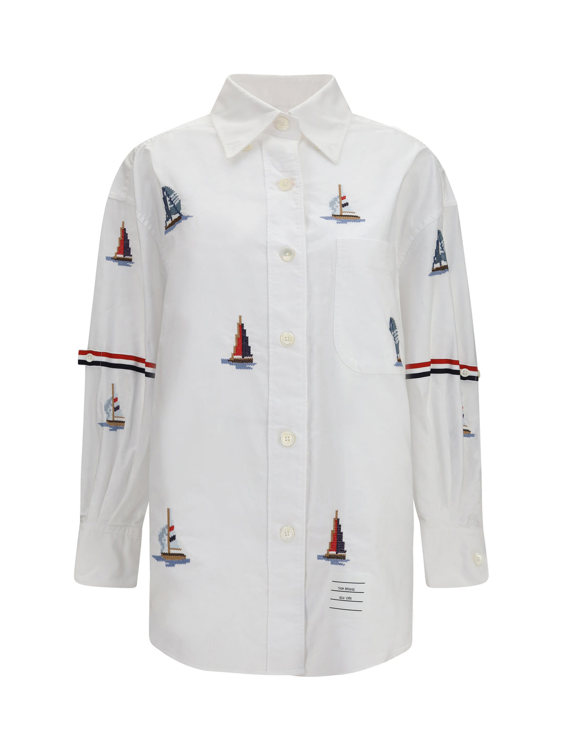THOM BROWNE 40 oversized sailboat-embroidered shirt