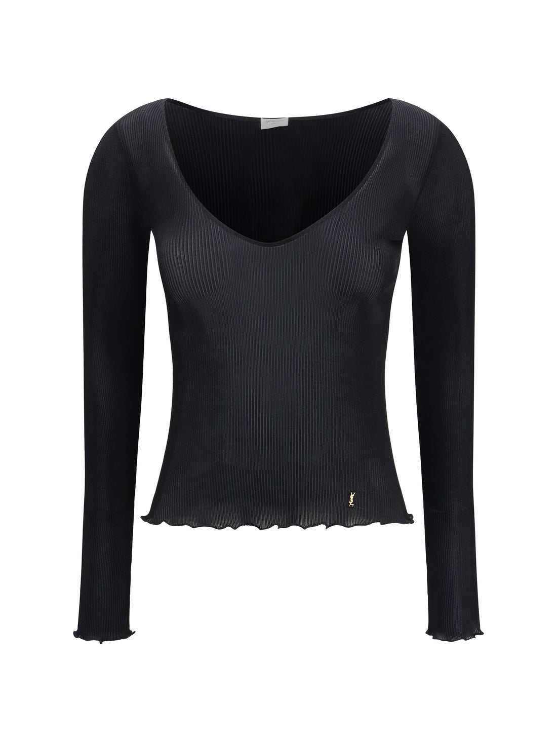 SAINT LAURENT S cassandre v neck ribbed silk top