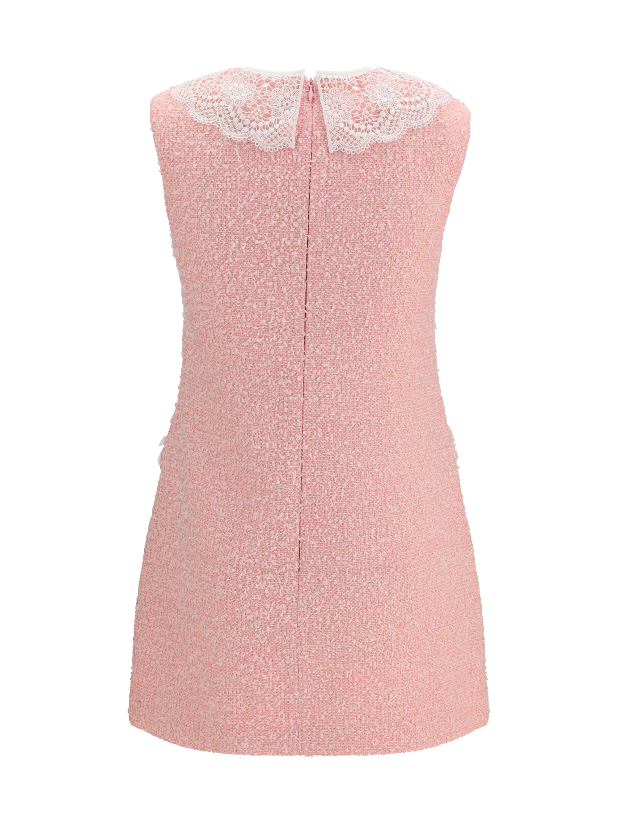 bouclé mini dress with lace collar