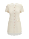 tailored mini dress with bouclé lace inserts