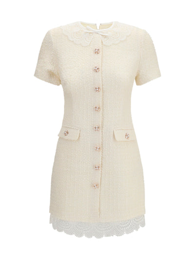 tailored mini dress with bouclé lace inserts