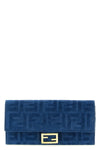 continental baguette wallet on chain in ff flocked texture denim