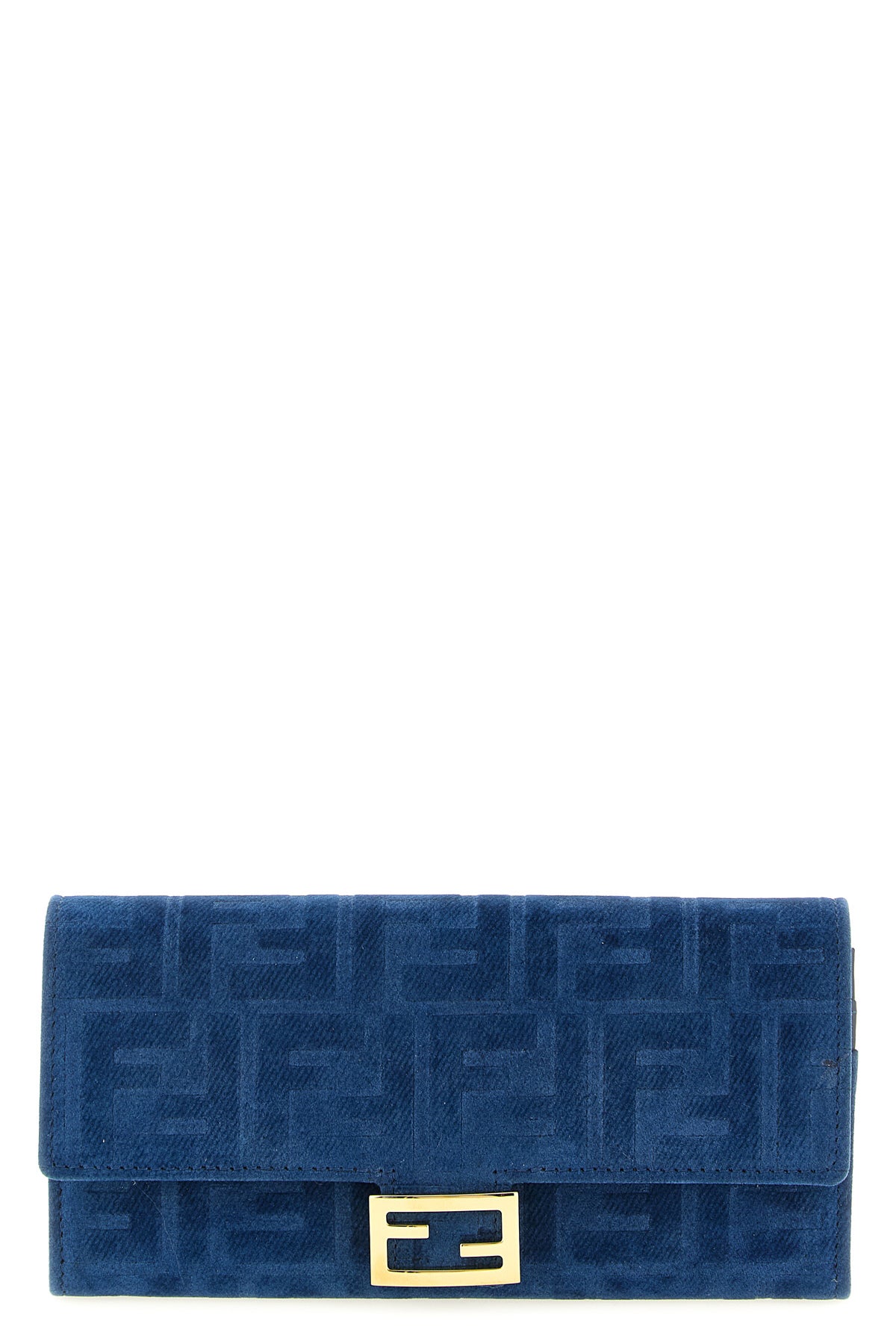 continental baguette wallet on chain in ff flocked texture denim