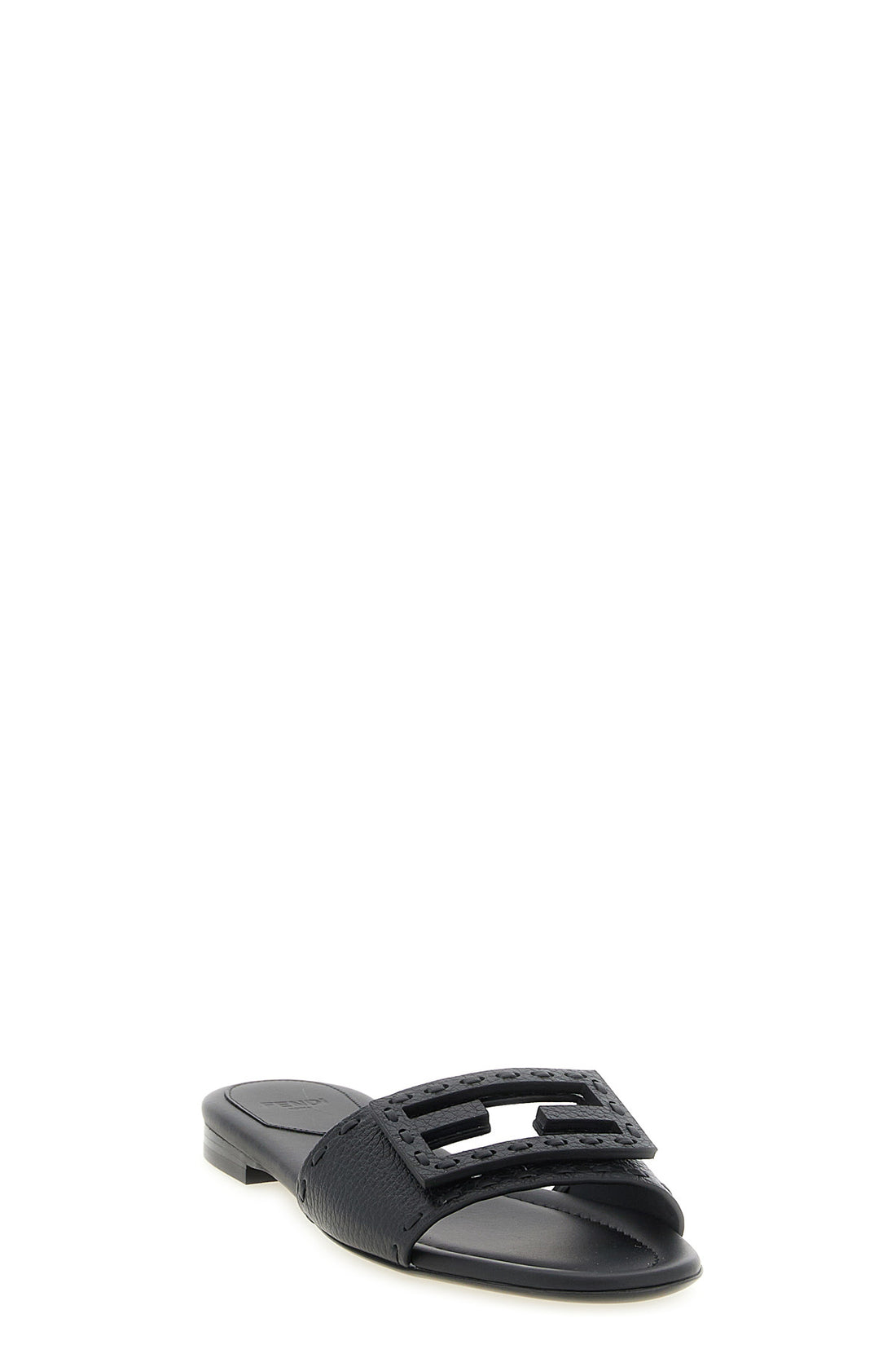 FENDI 36 the fendi baguette slide sandals are made of black bottalated calf leather