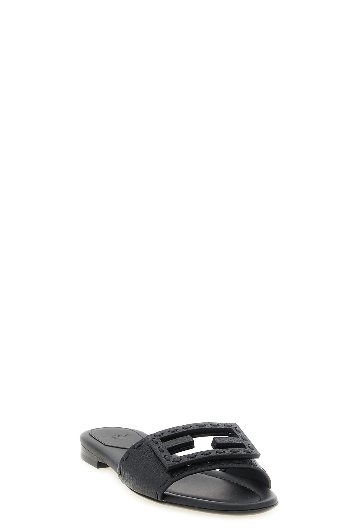 the fendi baguette slide sandals are made of black bottalated calf leather
