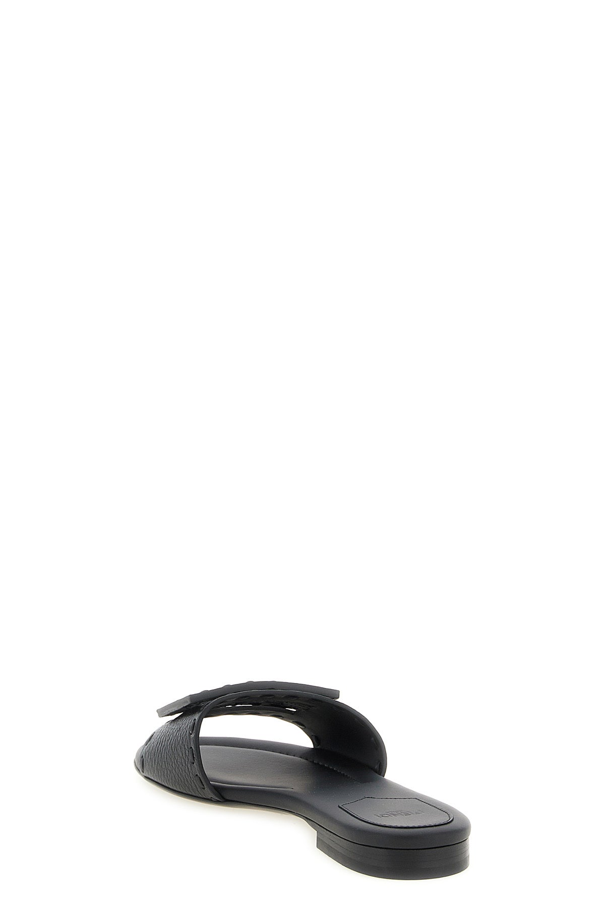 the fendi baguette slide sandals are made of black bottalated calf leather