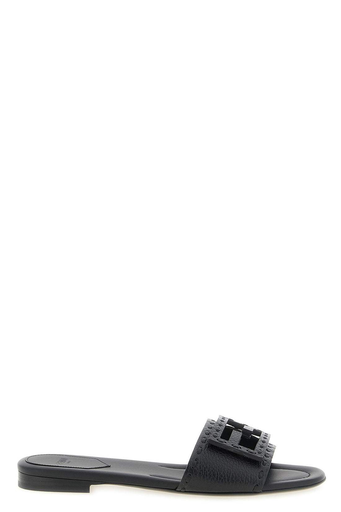 FENDI 36 the fendi baguette slide sandals are made of black bottalated calf leather