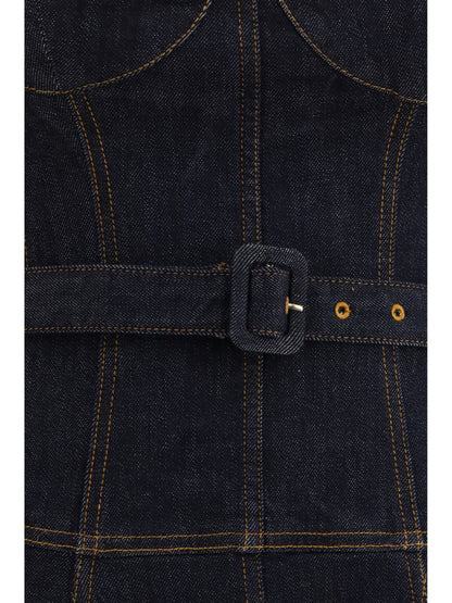 SELF-PORTRAIT 8 denim flared midi dress