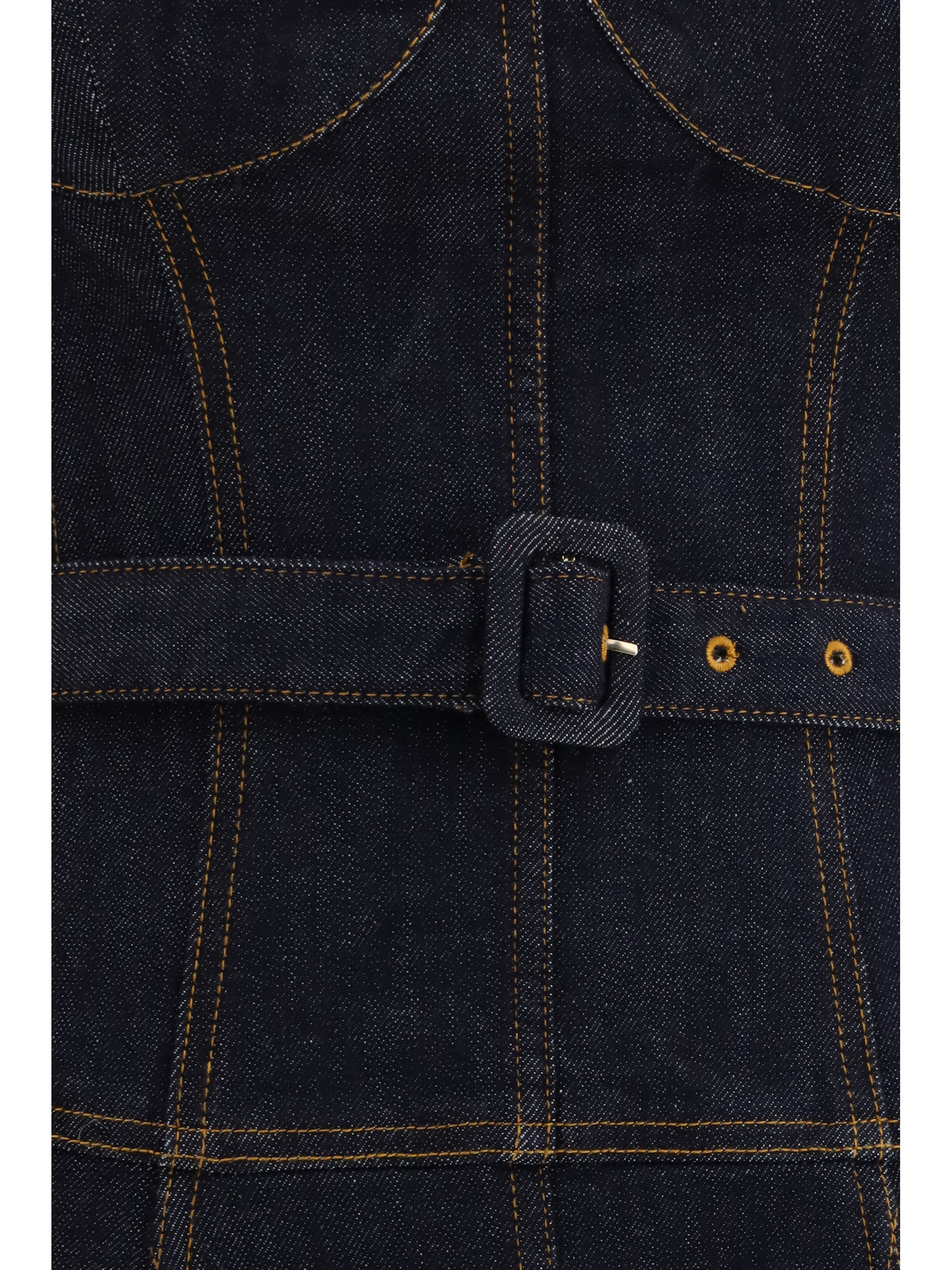 denim flared midi dress