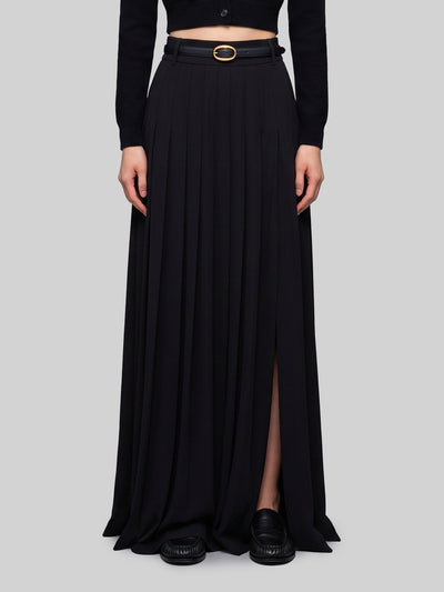 black maxi pleated skirt