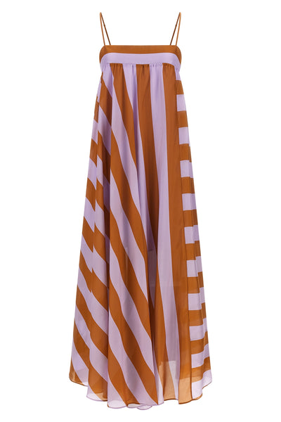 long indra dress in maxi striped patterned silk habotai