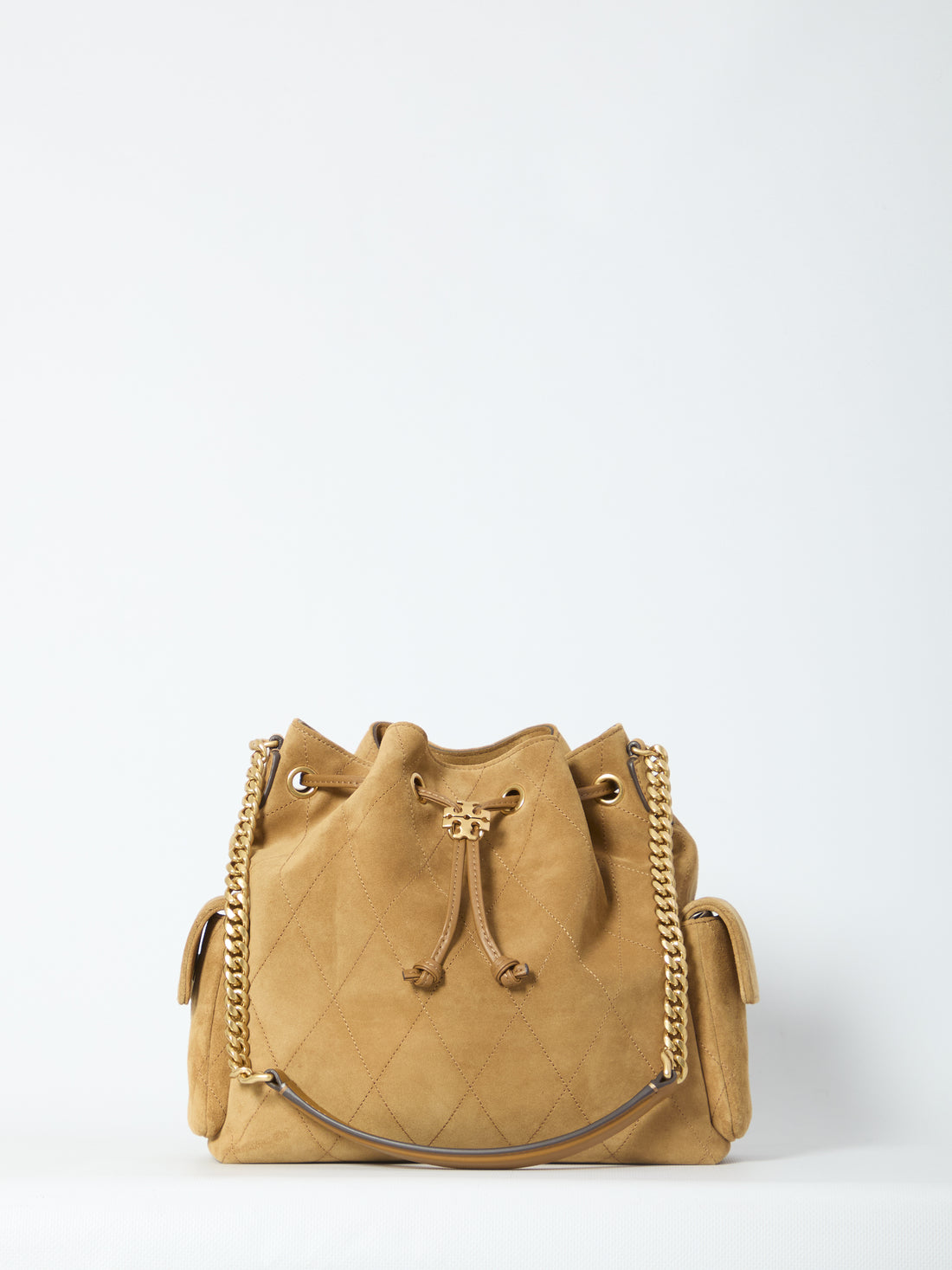 TORY BURCH OS charlie quilted suede drawstring bag 