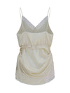 slip dress with draping and lace inserts