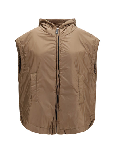 hooded padded vest in water repellent canvas