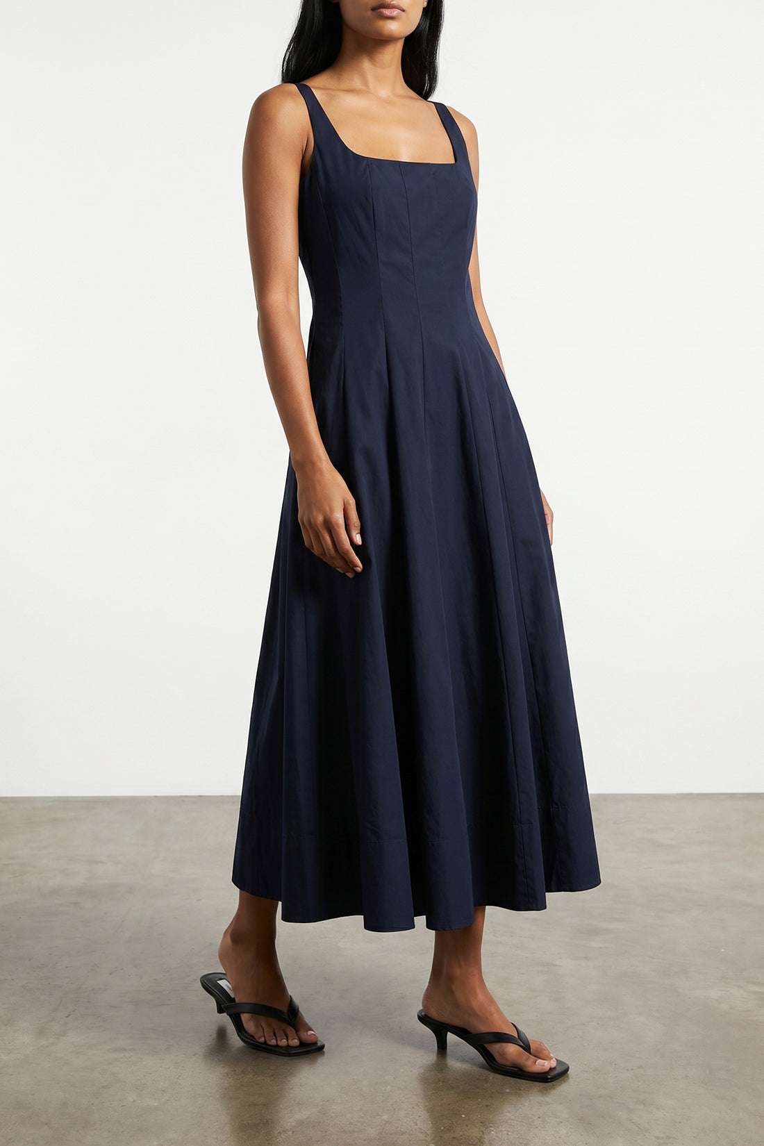 STAUD 8 wells midi dress in light cotton poplin