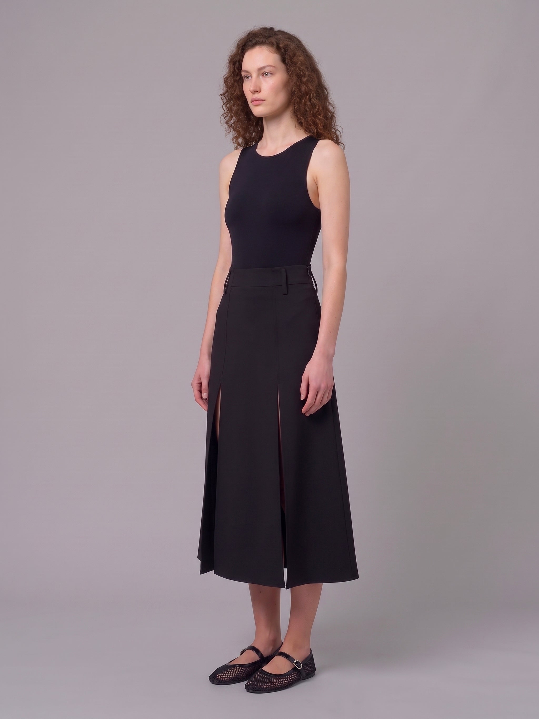 midi panel skirt in double crepe