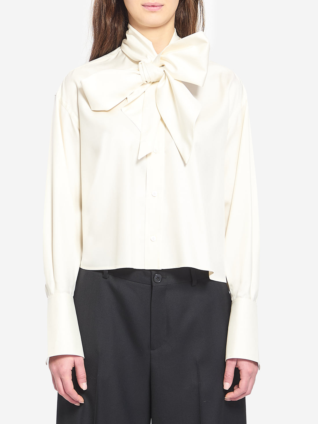 CELINE 36 cropped lavallière silk shirt