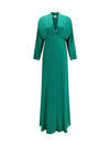 silk satin long dress with royal v-neck
