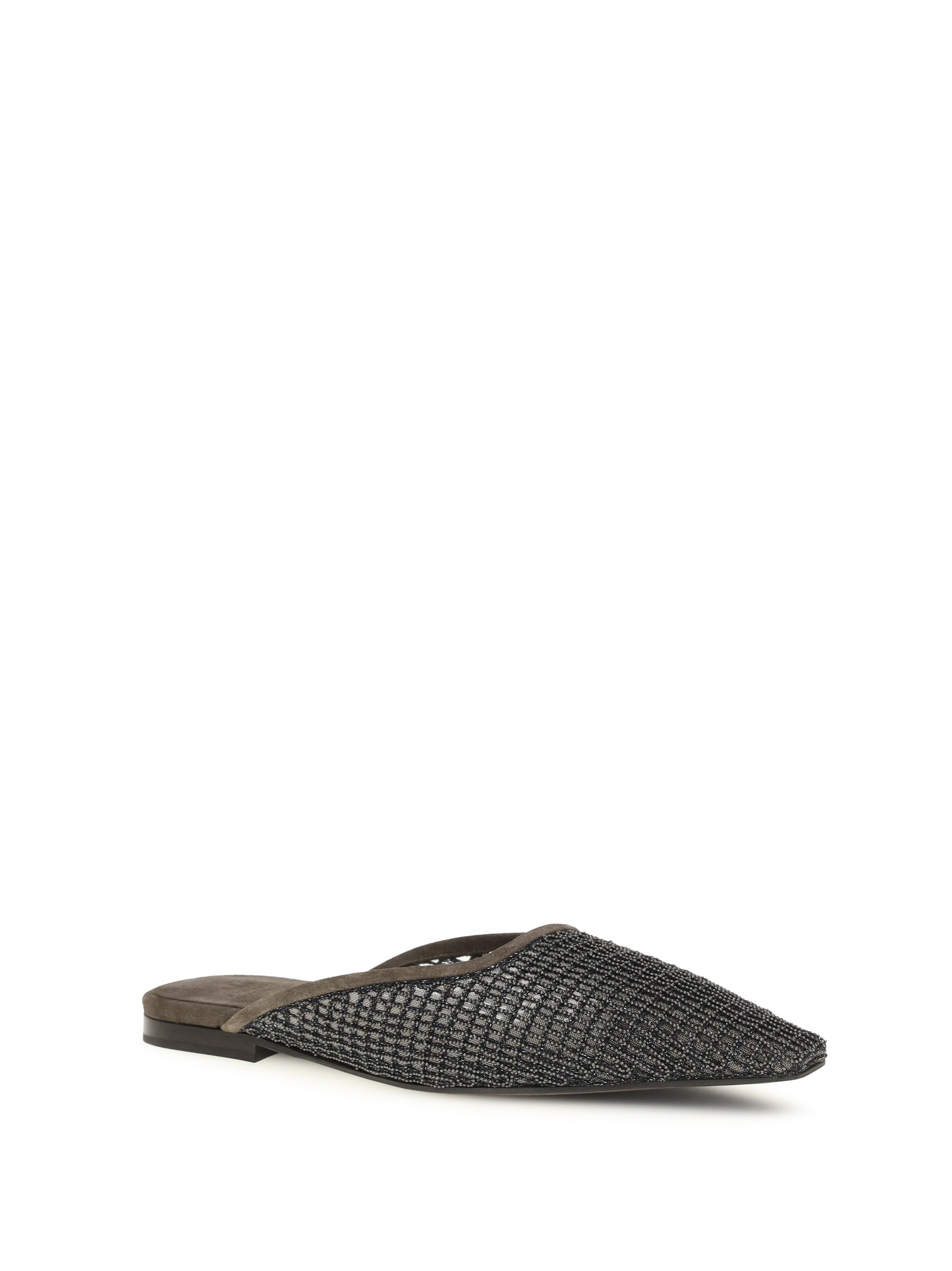 suede ballerinas with embellished net embroidery