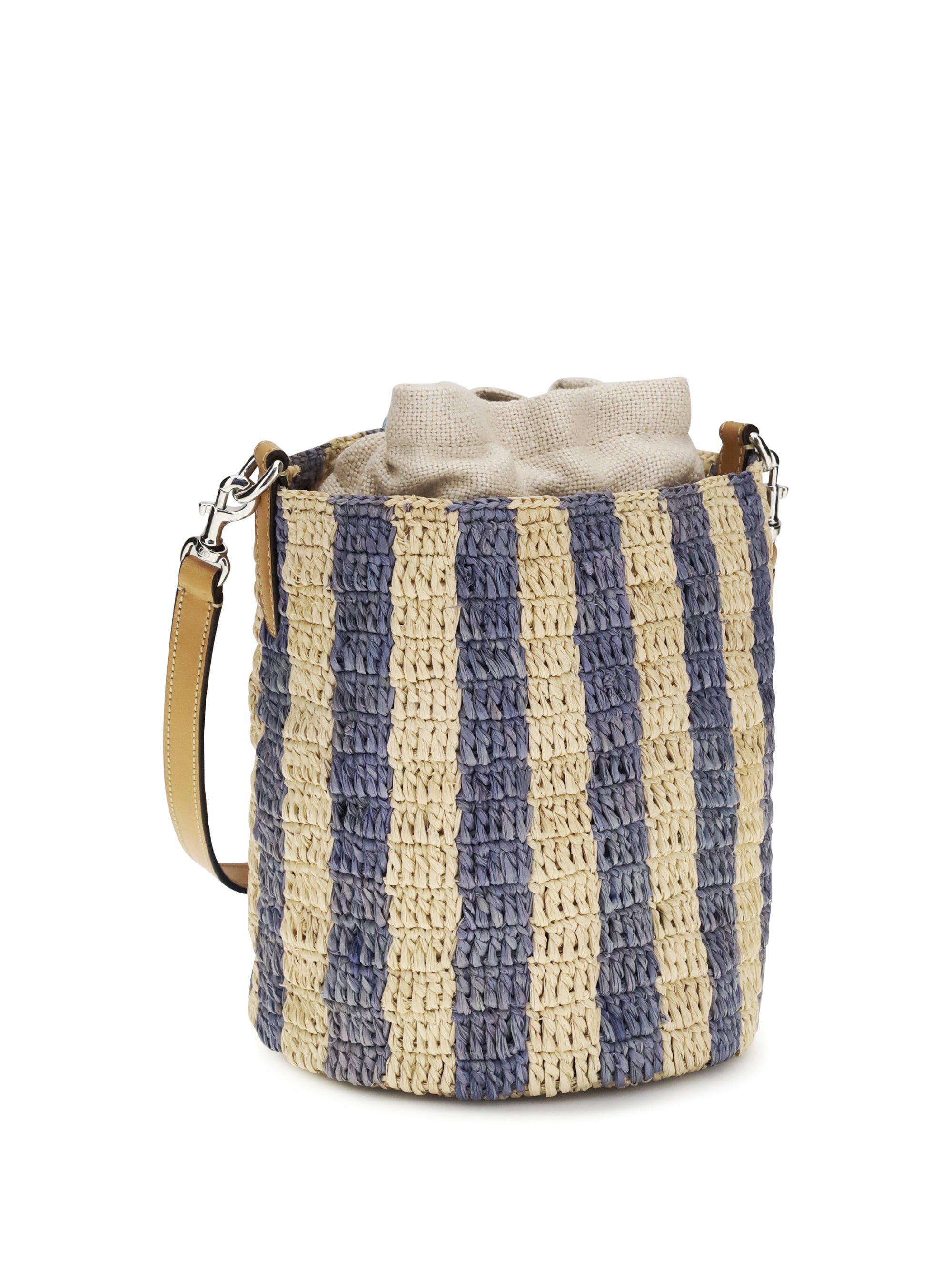 striped raffia bucket bag