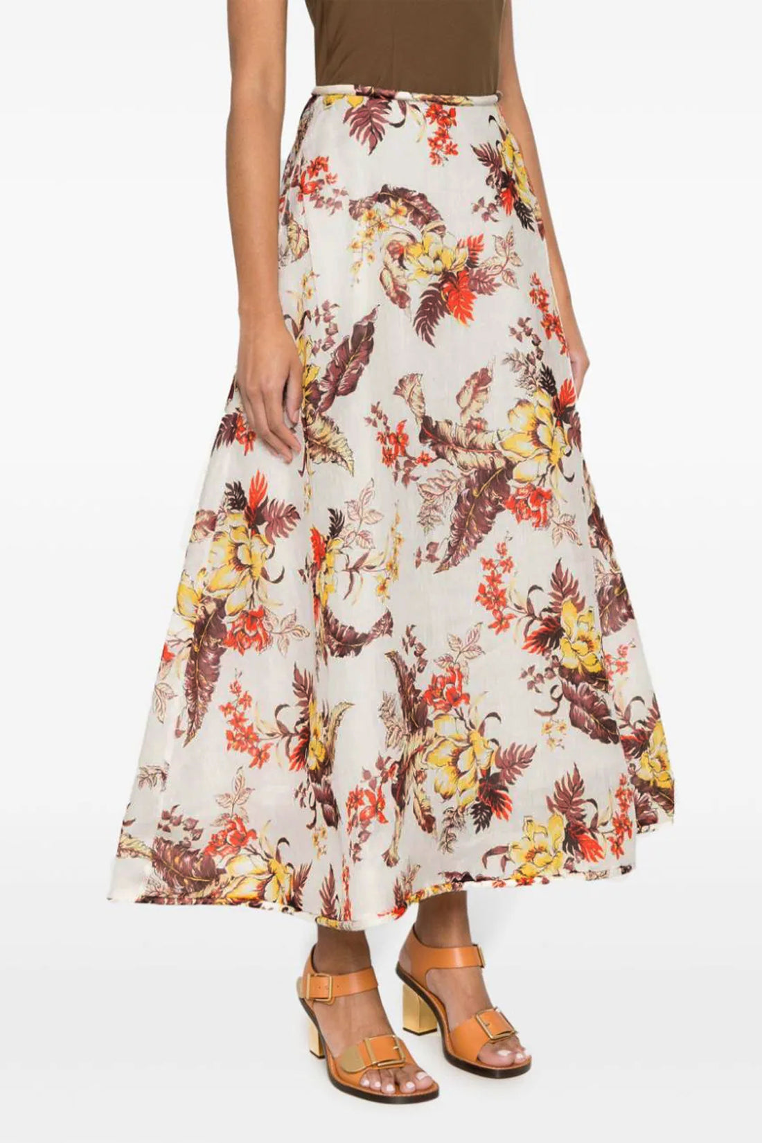 ZIMMERMANN 3 matchmaker floral flare floral print linen and silk skirt