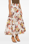 matchmaker floral flare floral print linen and silk skirt