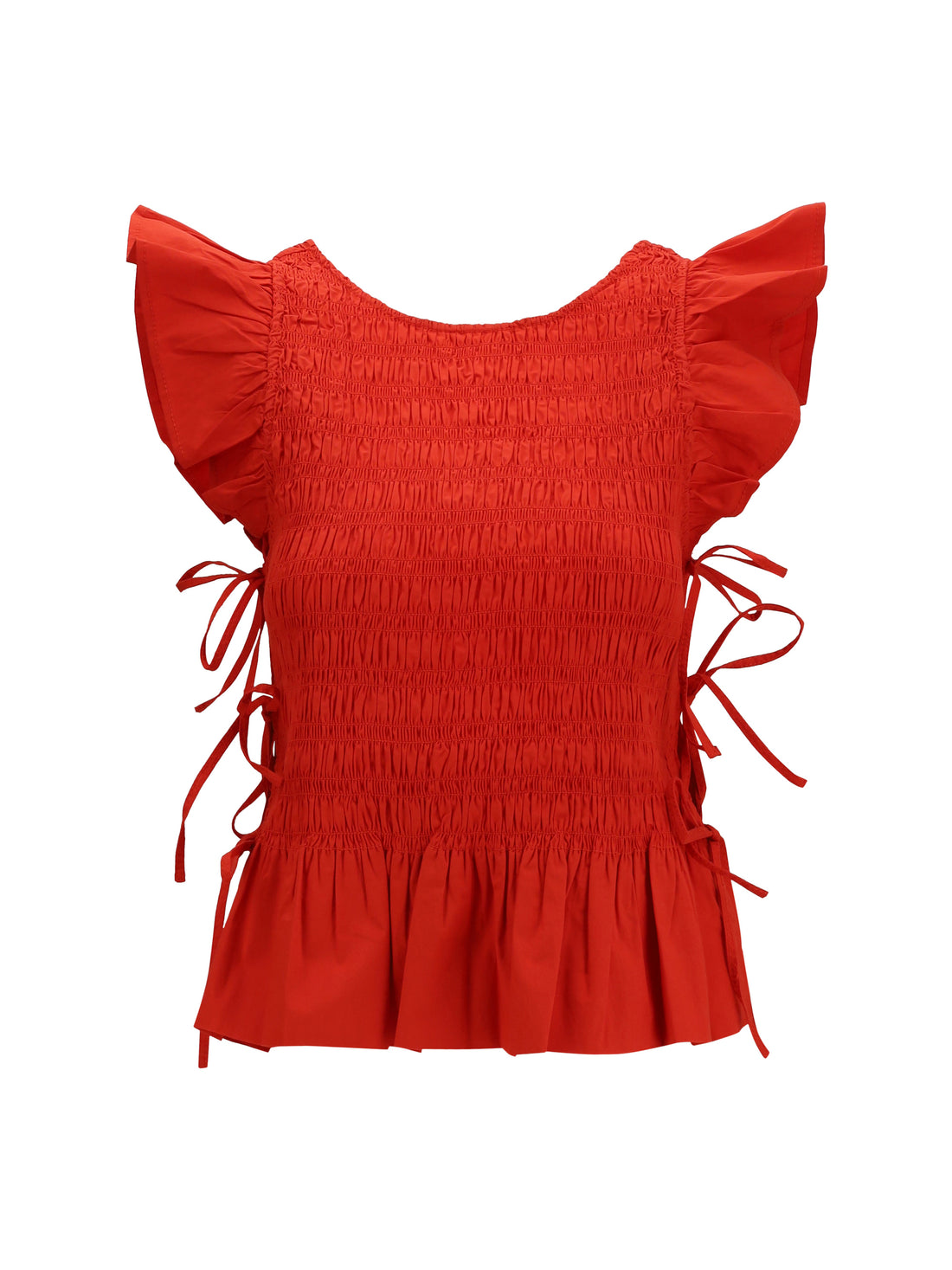 GANNI 36 ruched cotton top with side bows