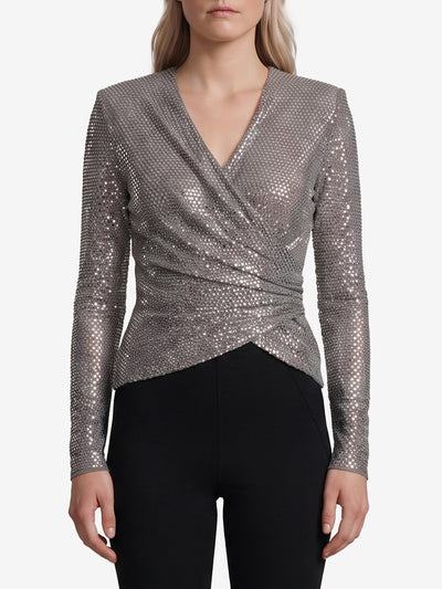 grey rhinestone mesh wrap top