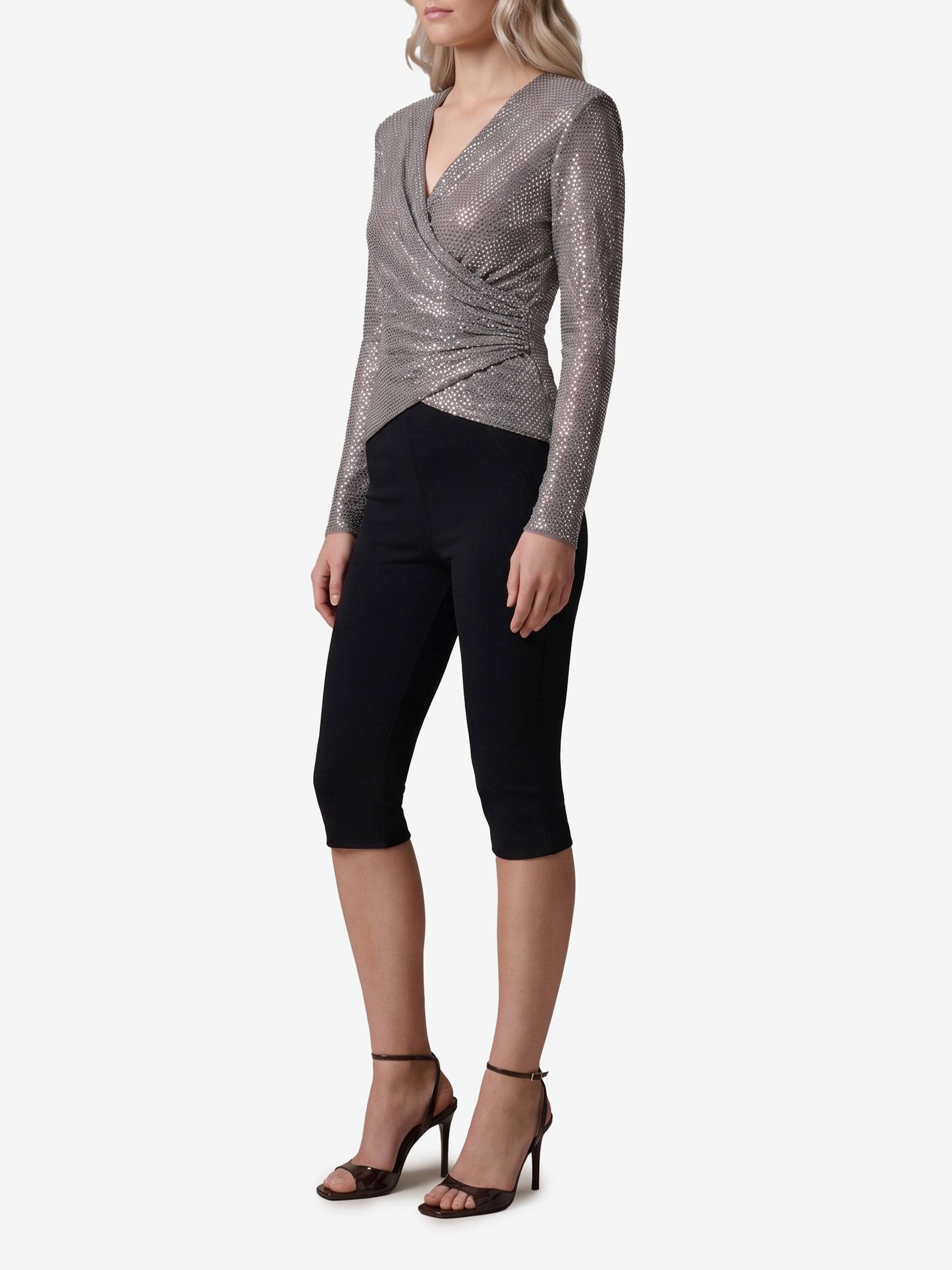 grey rhinestone mesh wrap top