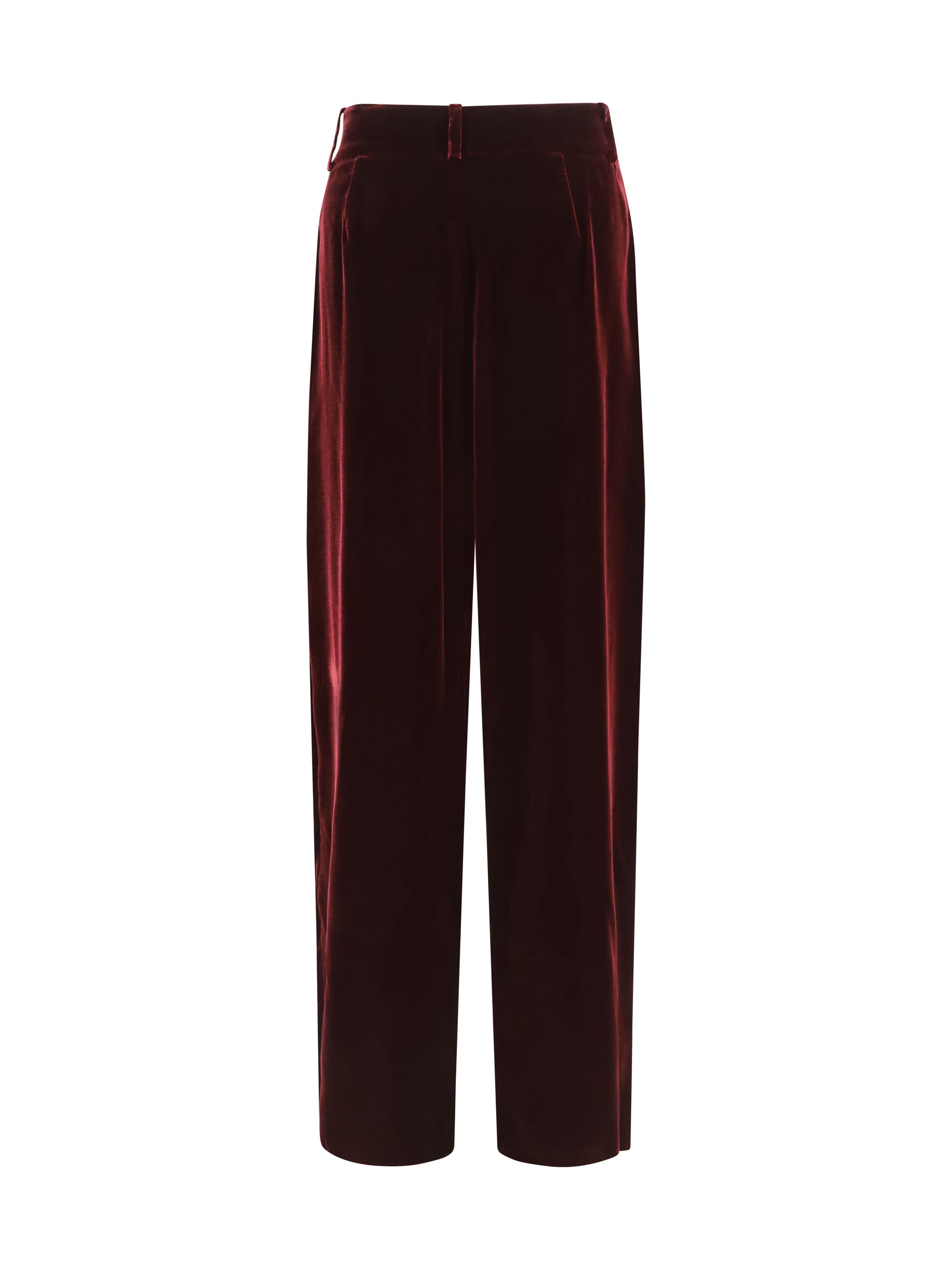 wide leg pants with double pleats in viscose and silk velvet