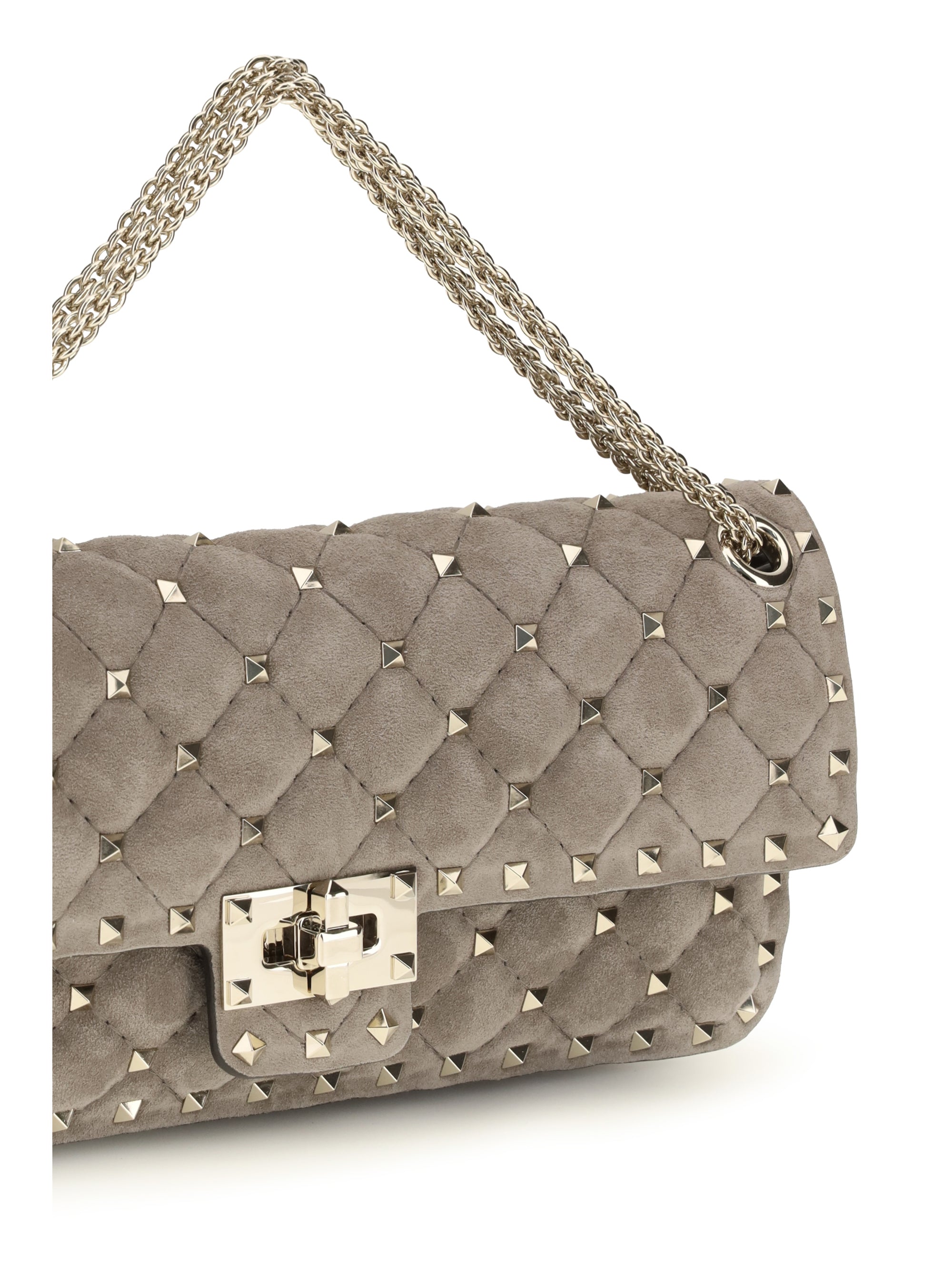 medium rockstud spike suede shoulder bag