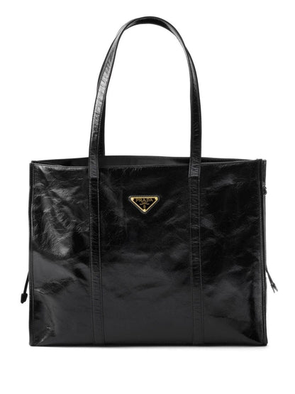 Prada Large Glossy Finish Leather Tote Bag