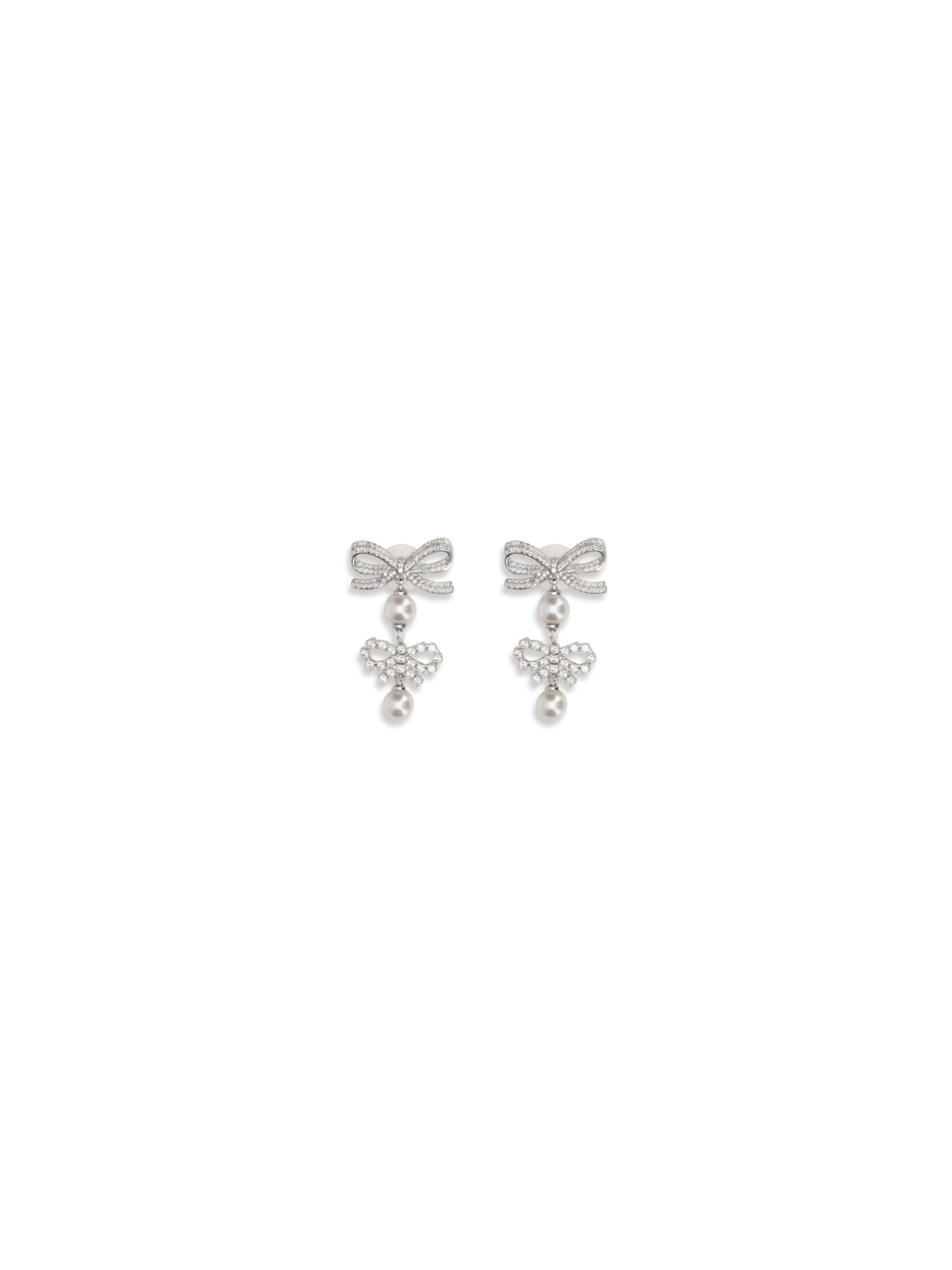 double bow pearl earrings