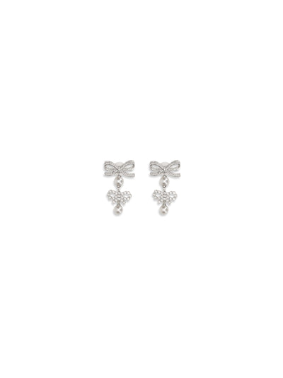 double bow pearl earrings