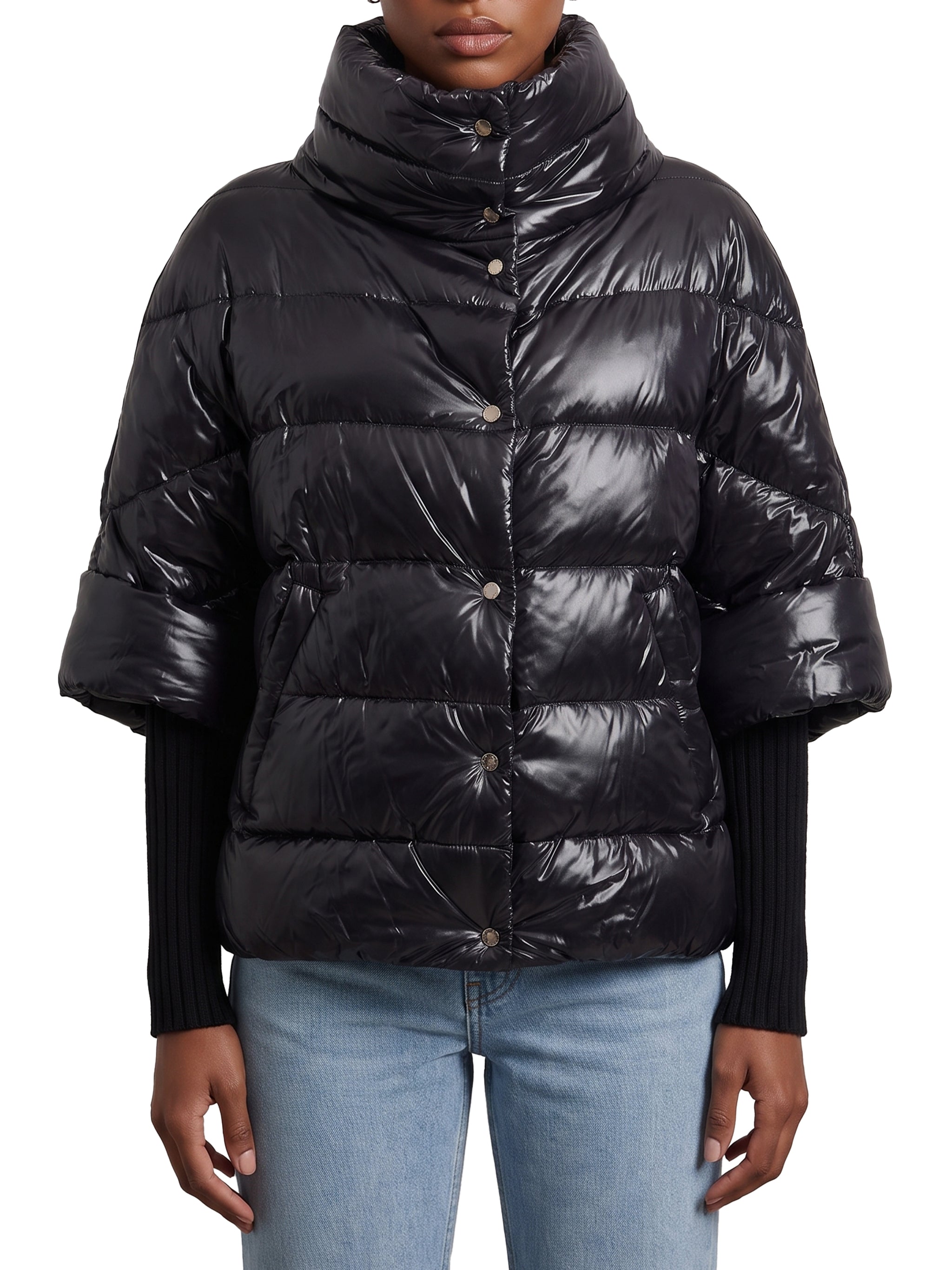 puffer cape-style down coat with sleeves