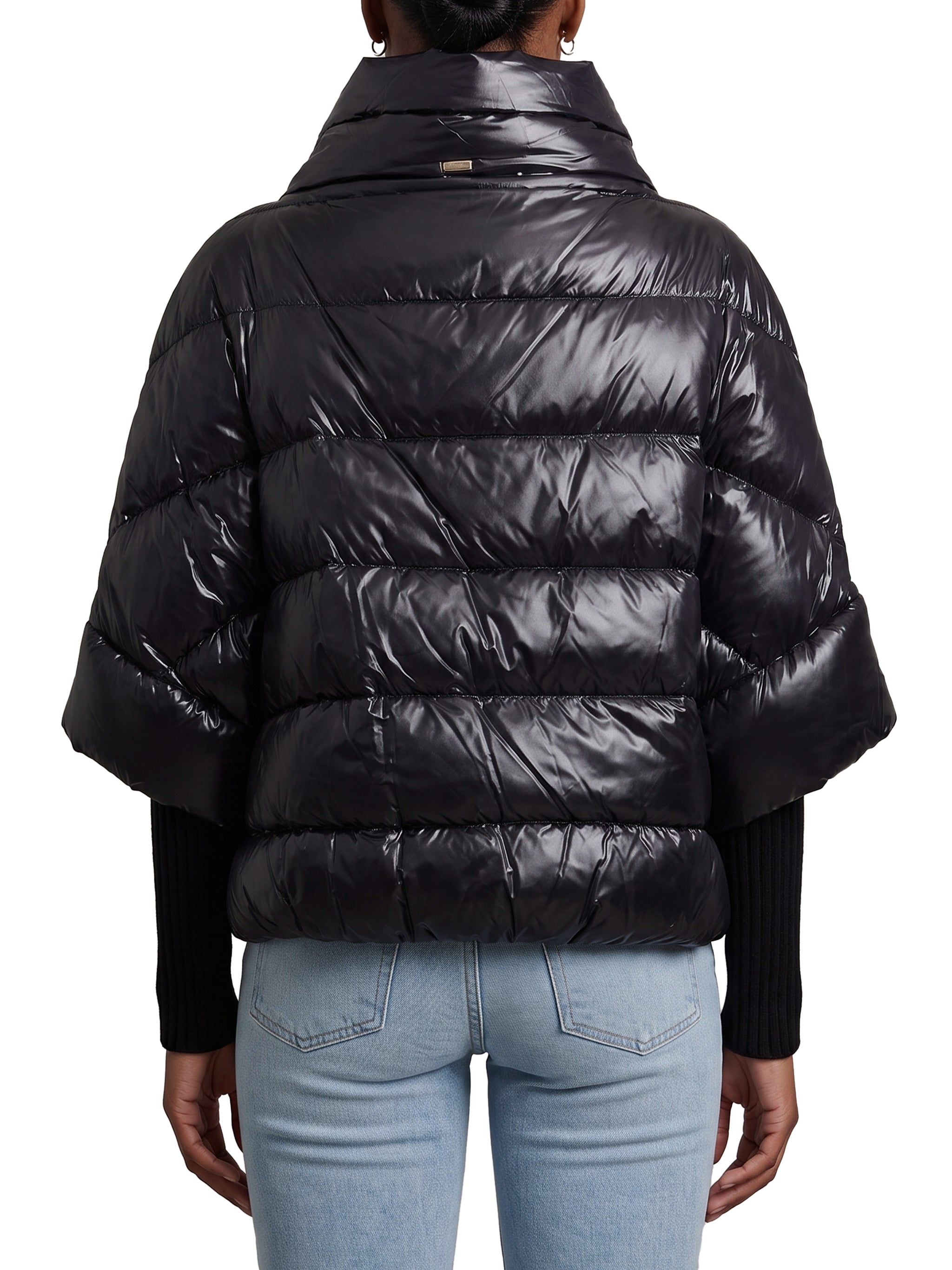 puffer cape-style down coat with sleeves