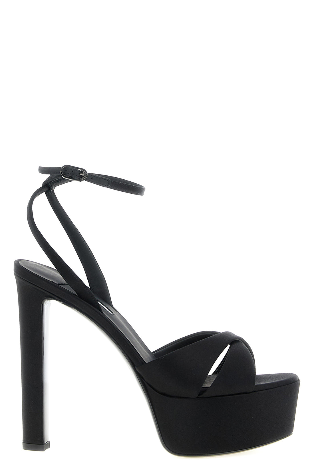 LE SILLA 35 the le silla odette sandals in fine black satin define a sculptural and imposi