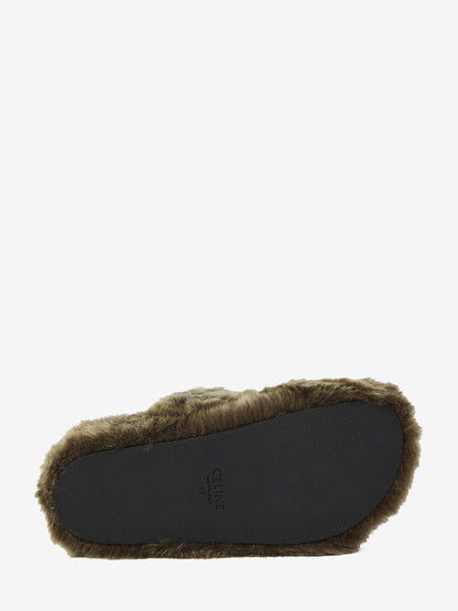 CELINE 38 triomphe 05 fur shearling slides