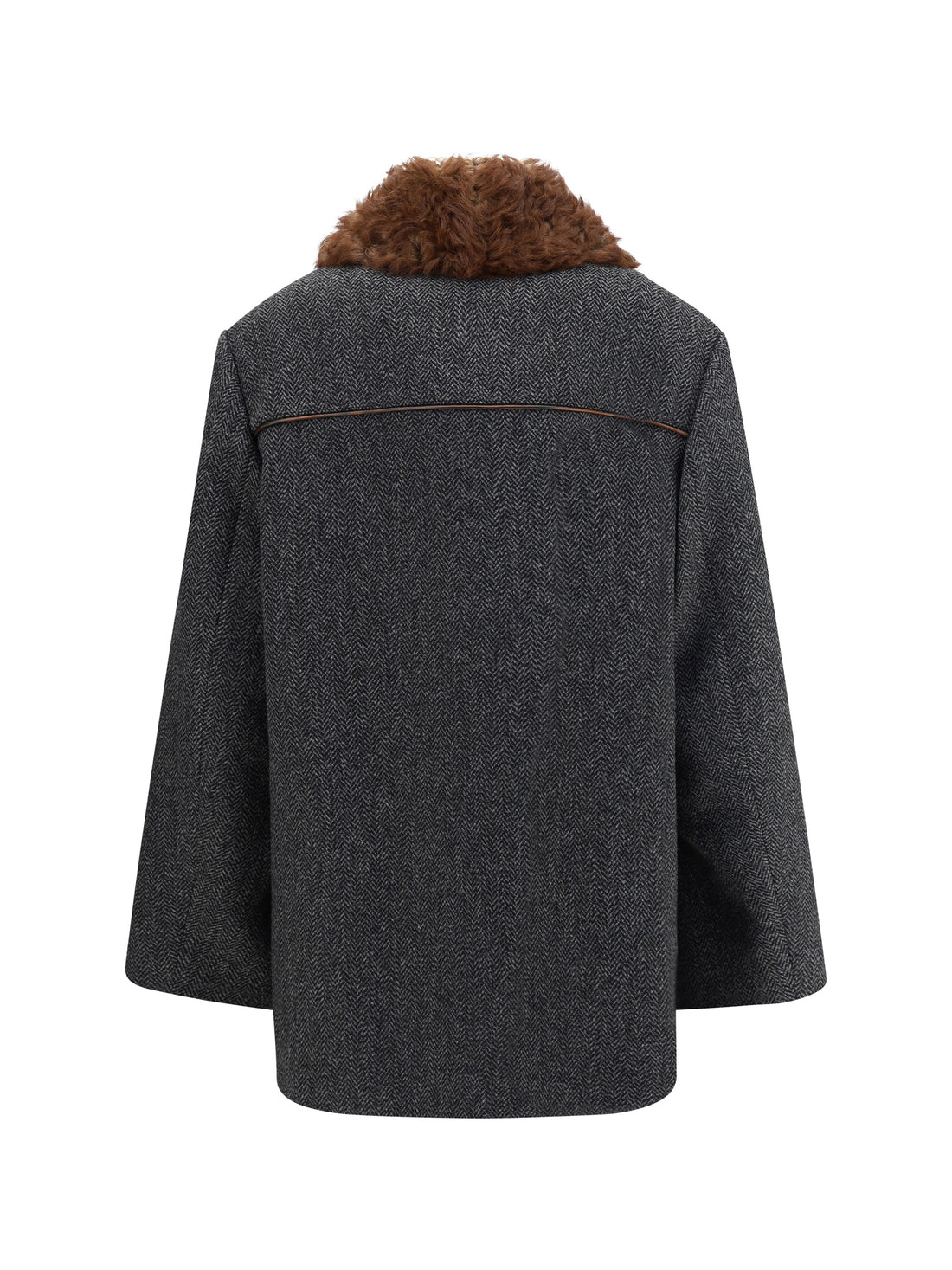 PRADA 36 double-breasted caban with a shearling trim