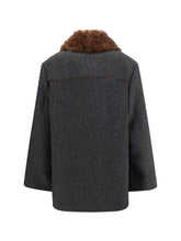 PRADA 36 double-breasted caban with a shearling trim