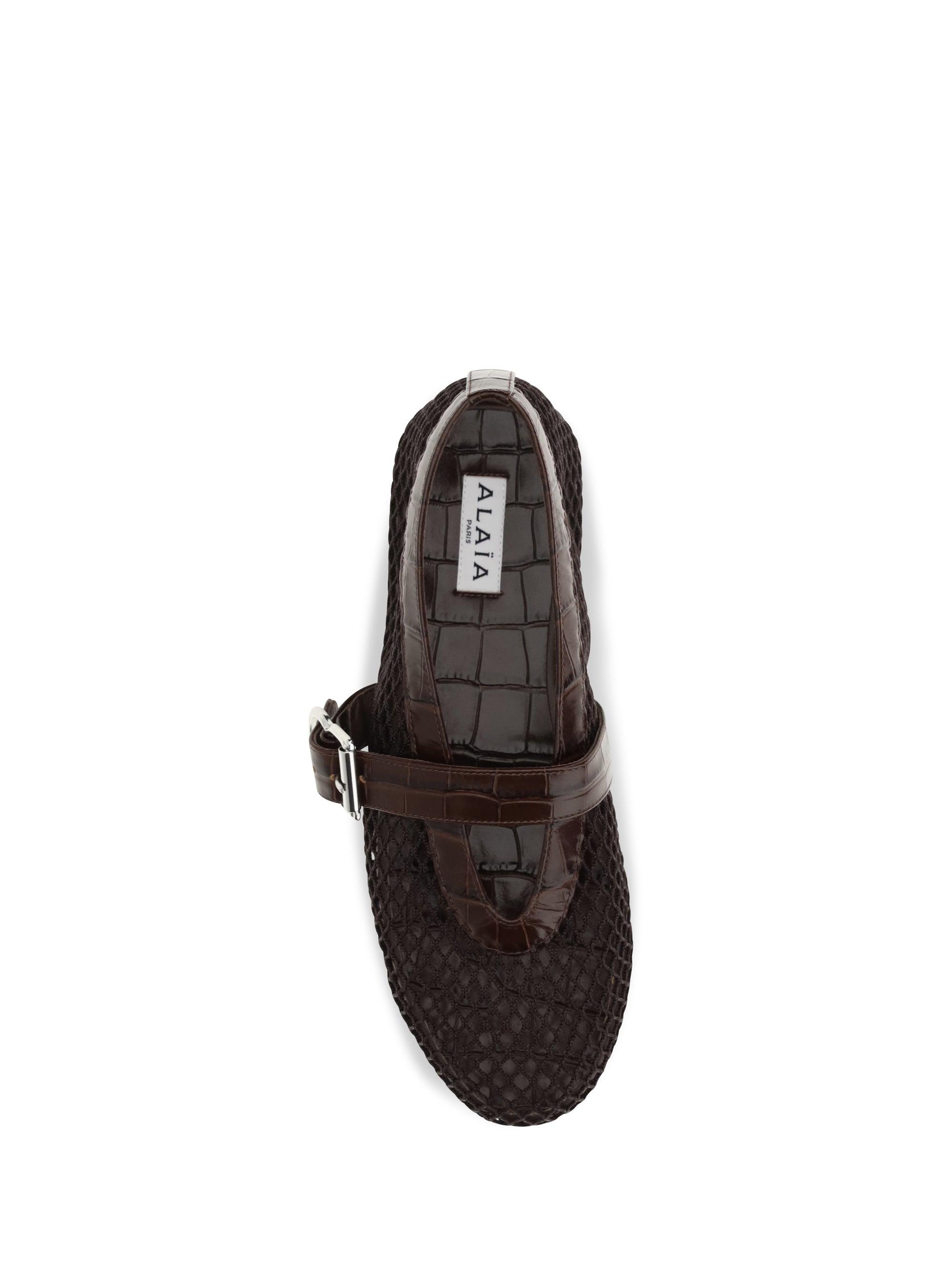 mesh and crocodile-print leather ballerinas