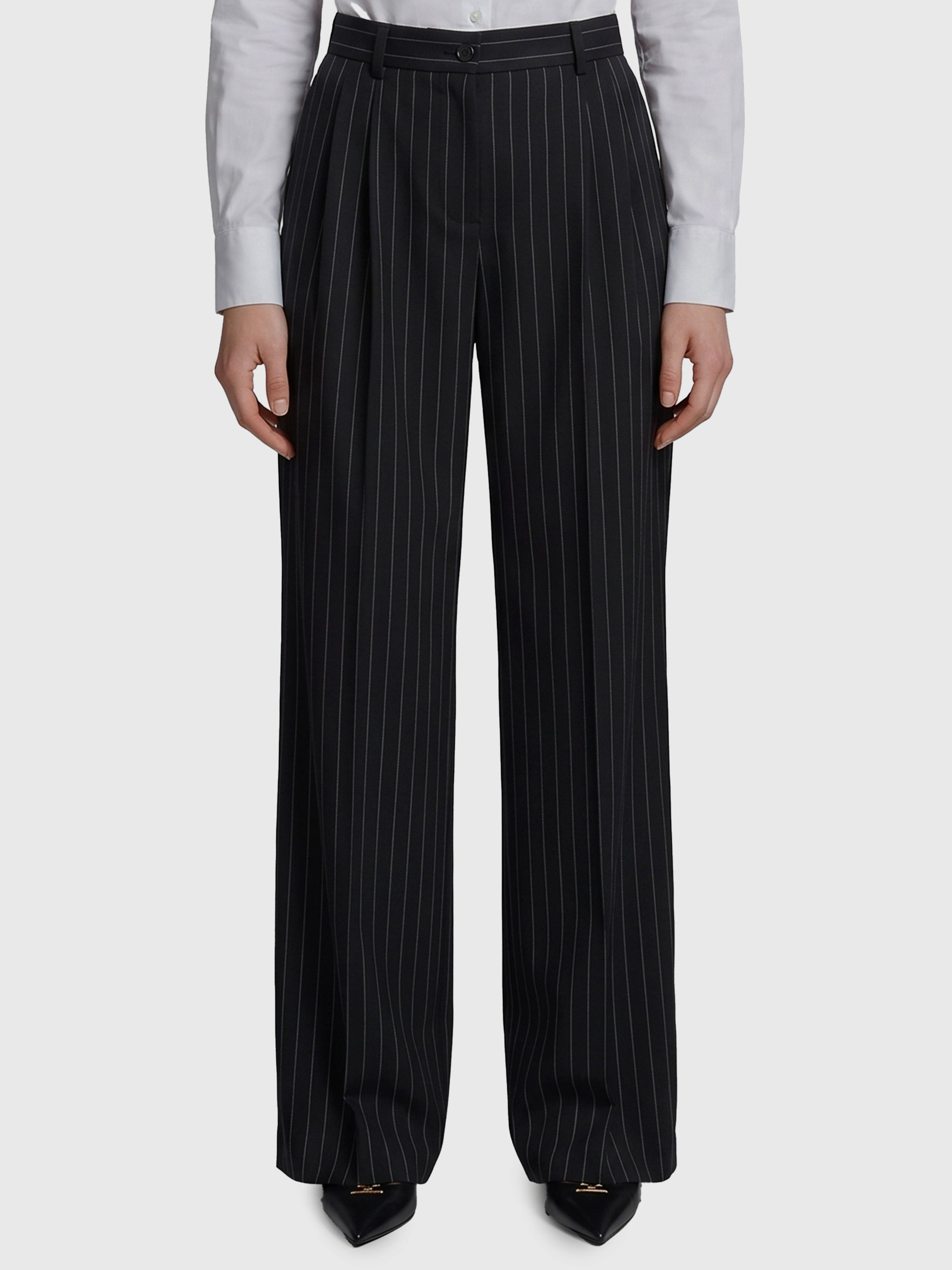 wool chalk stripe trousers
