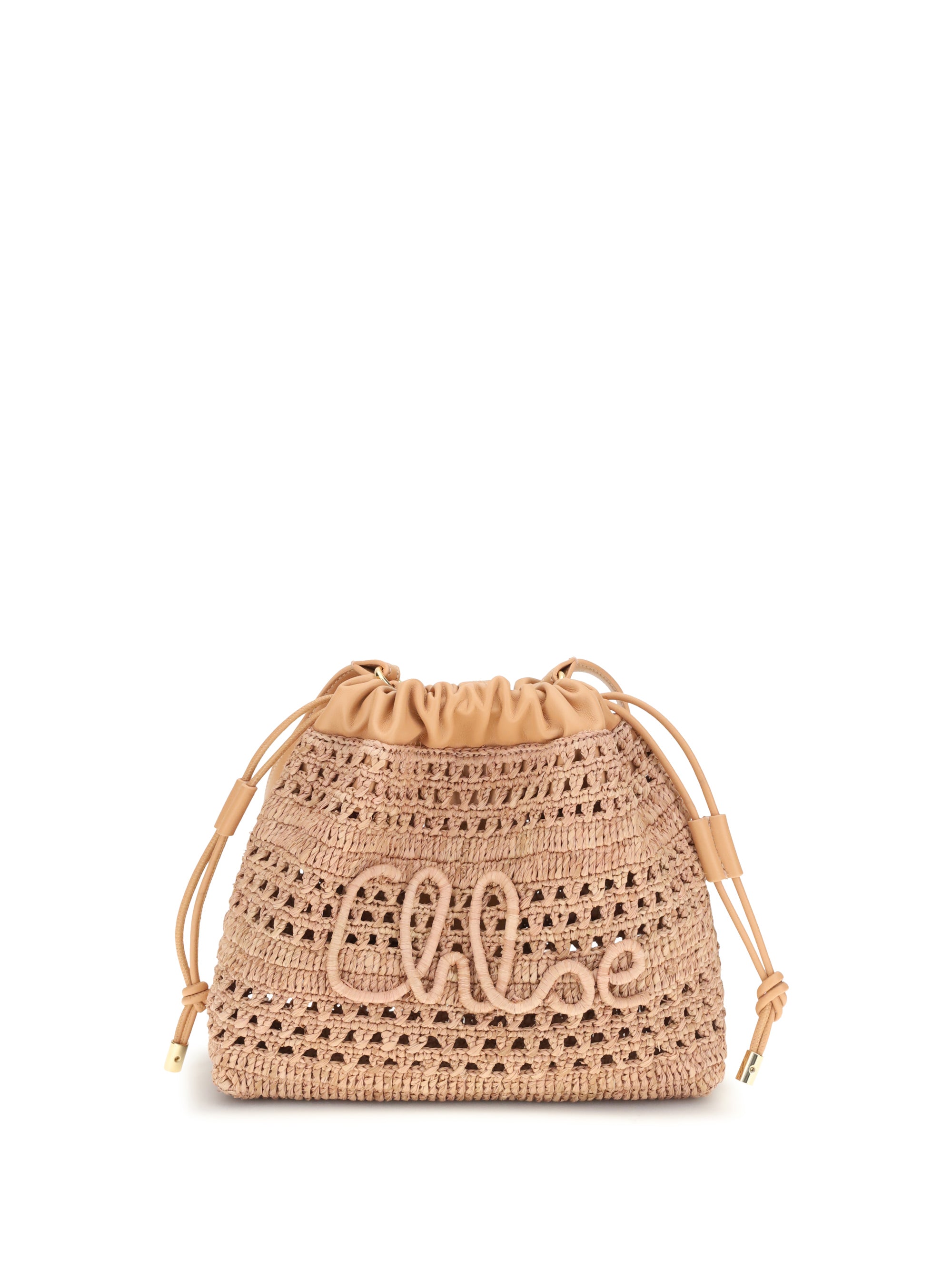 raffia drawstring shoulder bag