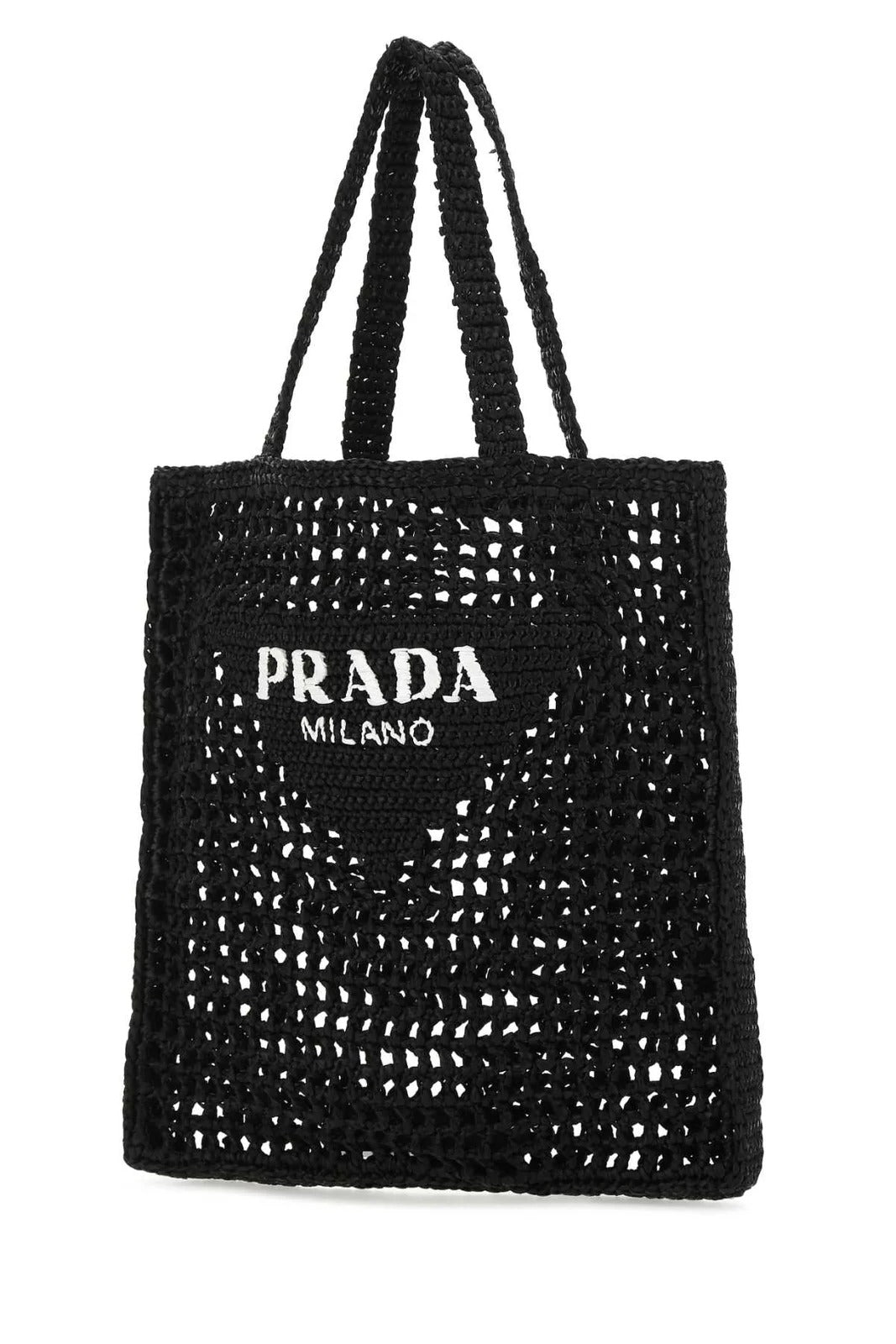 Logo Embroidered Crochet Raffia Tote