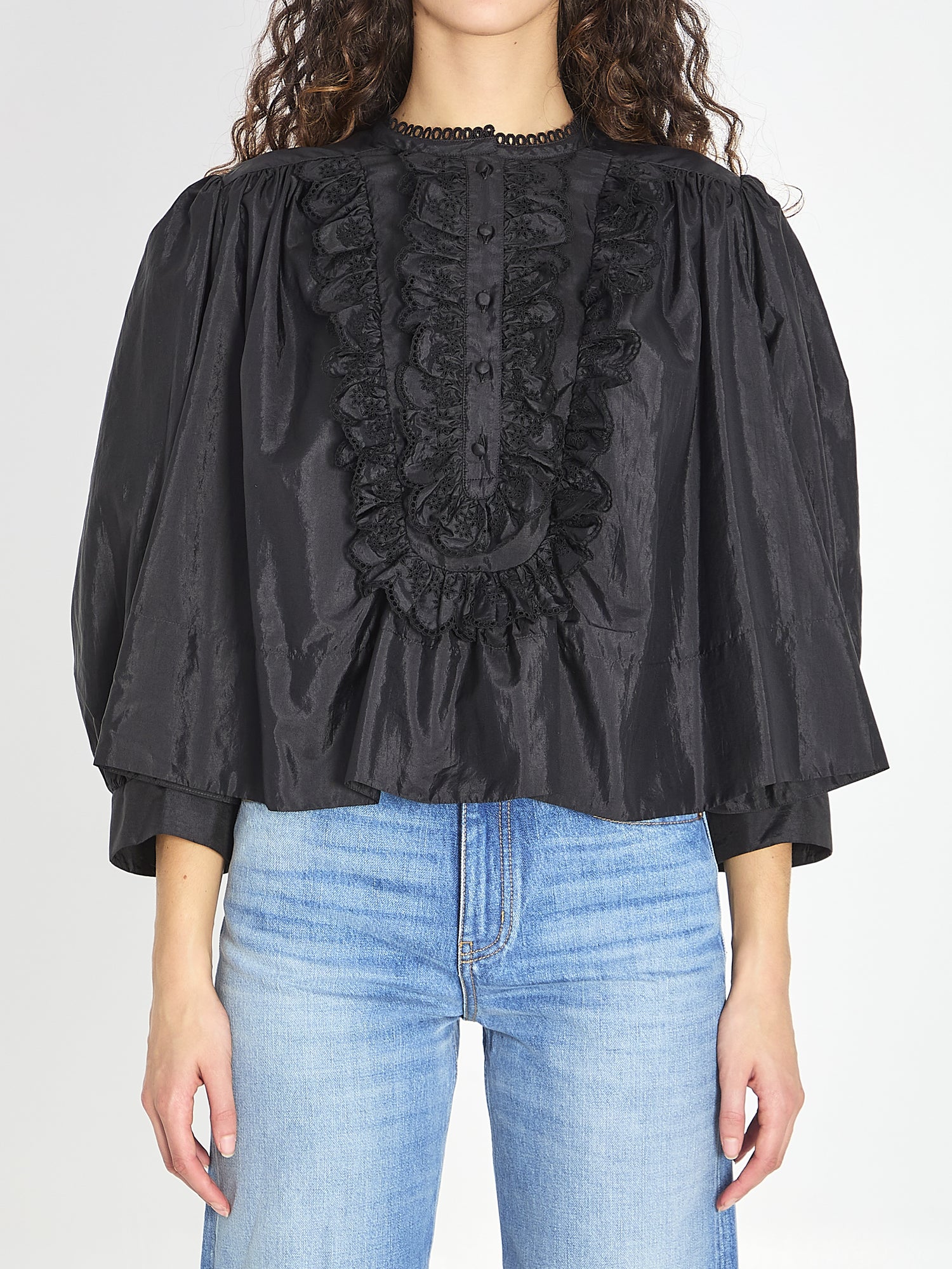 CHLOE 40 gathered ruffle top in technical taffeta