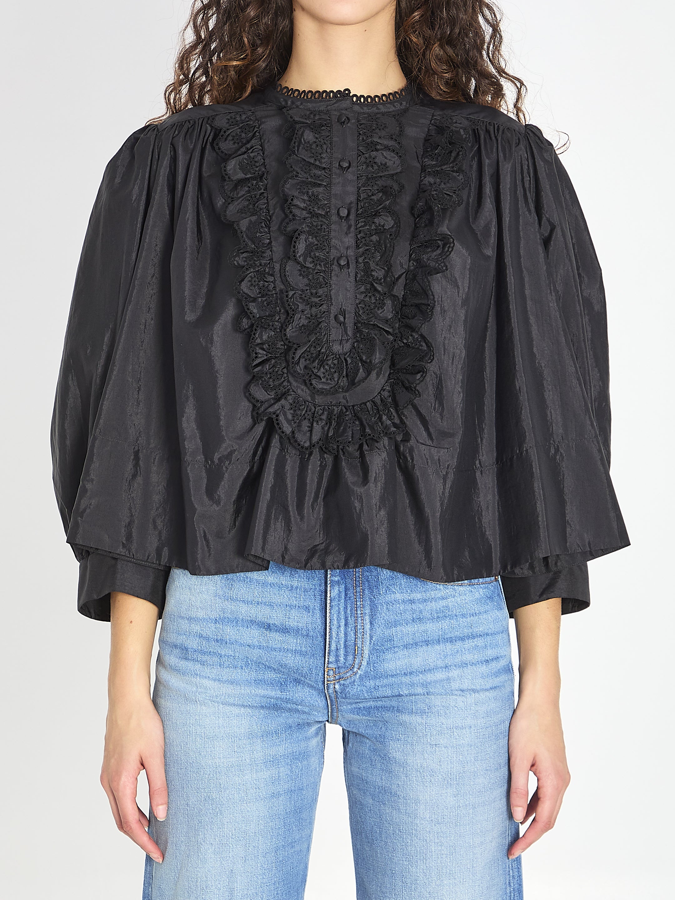 CHLOE 40 gathered ruffle top in technical taffeta