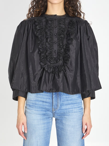 CHLOE 40 gathered ruffle top in technical taffeta
