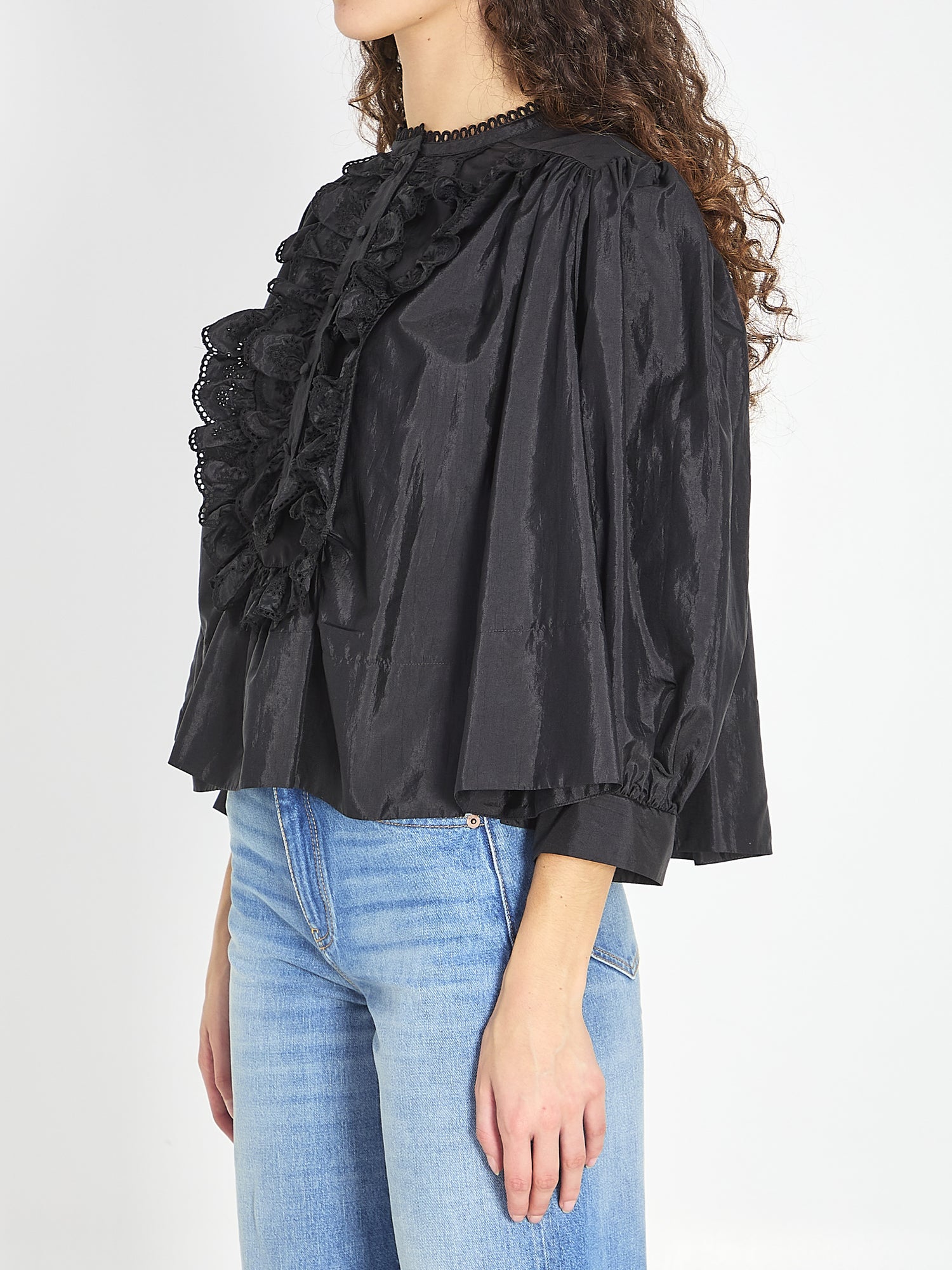 CHLOE 40 gathered ruffle top in technical taffeta