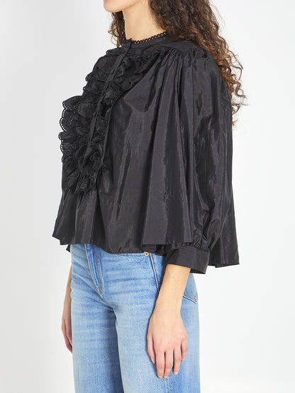 CHLOE 40 gathered ruffle top in technical taffeta